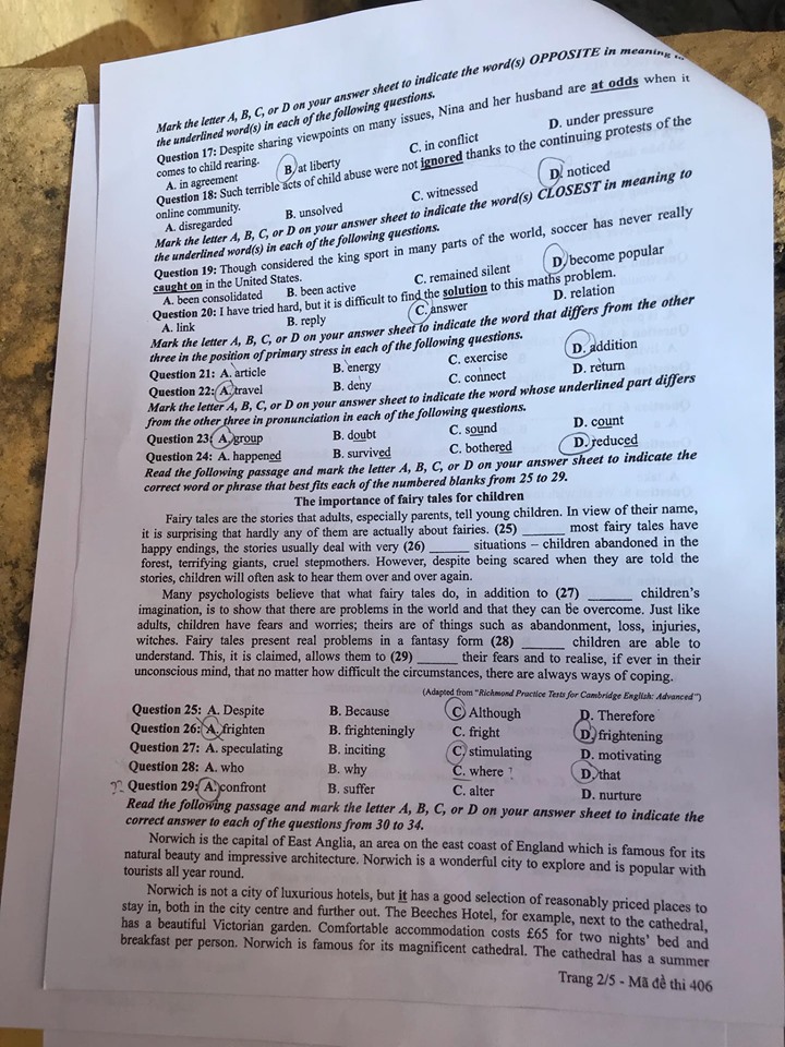 Đề thi môn tiếng Anh THPT Quốc gia 2019 mã đề 406