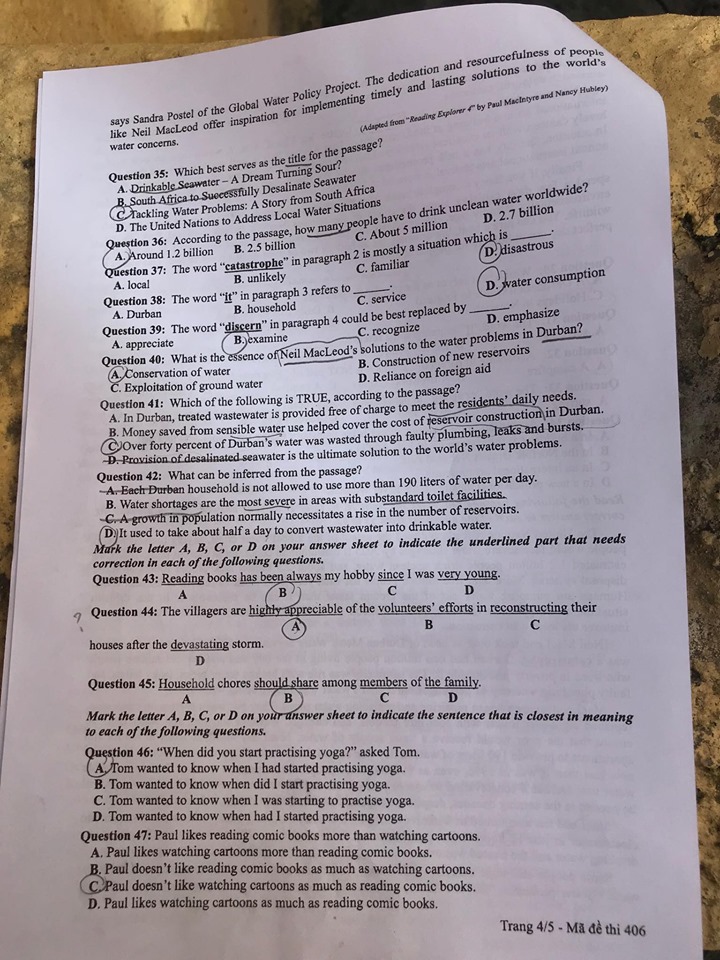 Đề thi môn tiếng Anh THPT Quốc gia 2019 mã đề 406