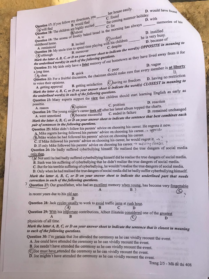 Đề thi môn tiếng Anh THPT Quốc gia 2019 mã đề 408
