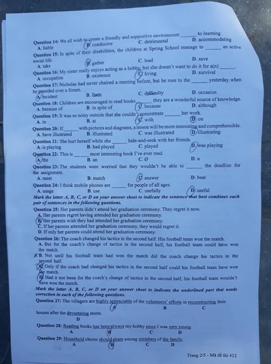 Đề thi môn tiếng Anh THPT Quốc gia 2019 mã đề 412