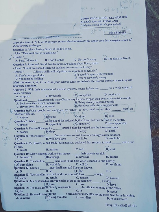 Đề thi môn tiếng Anh THPT Quốc gia 2019 mã đề 413
