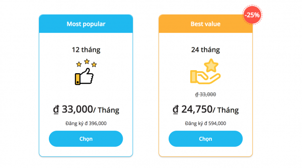 Các gói tài khoản trên VOCA