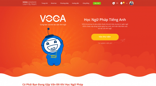 Giao diện trang học ngữ pháp VOCA