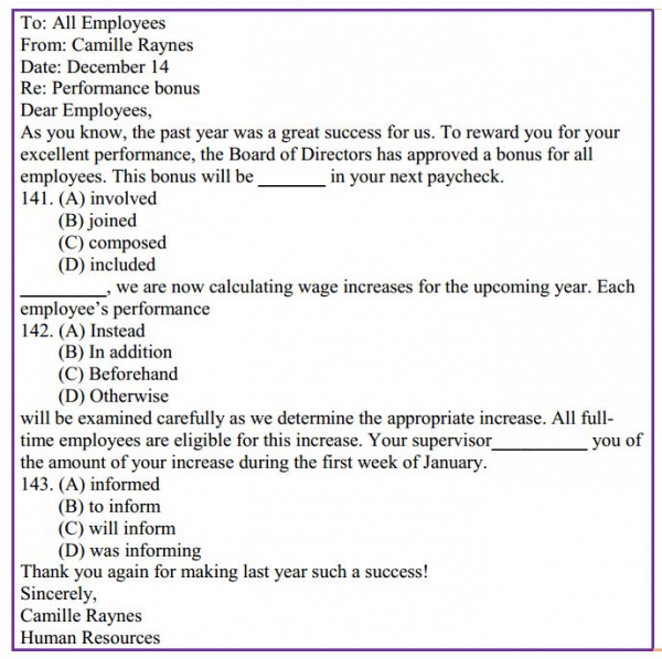 Ví dụ Part 6 thi TOEIC