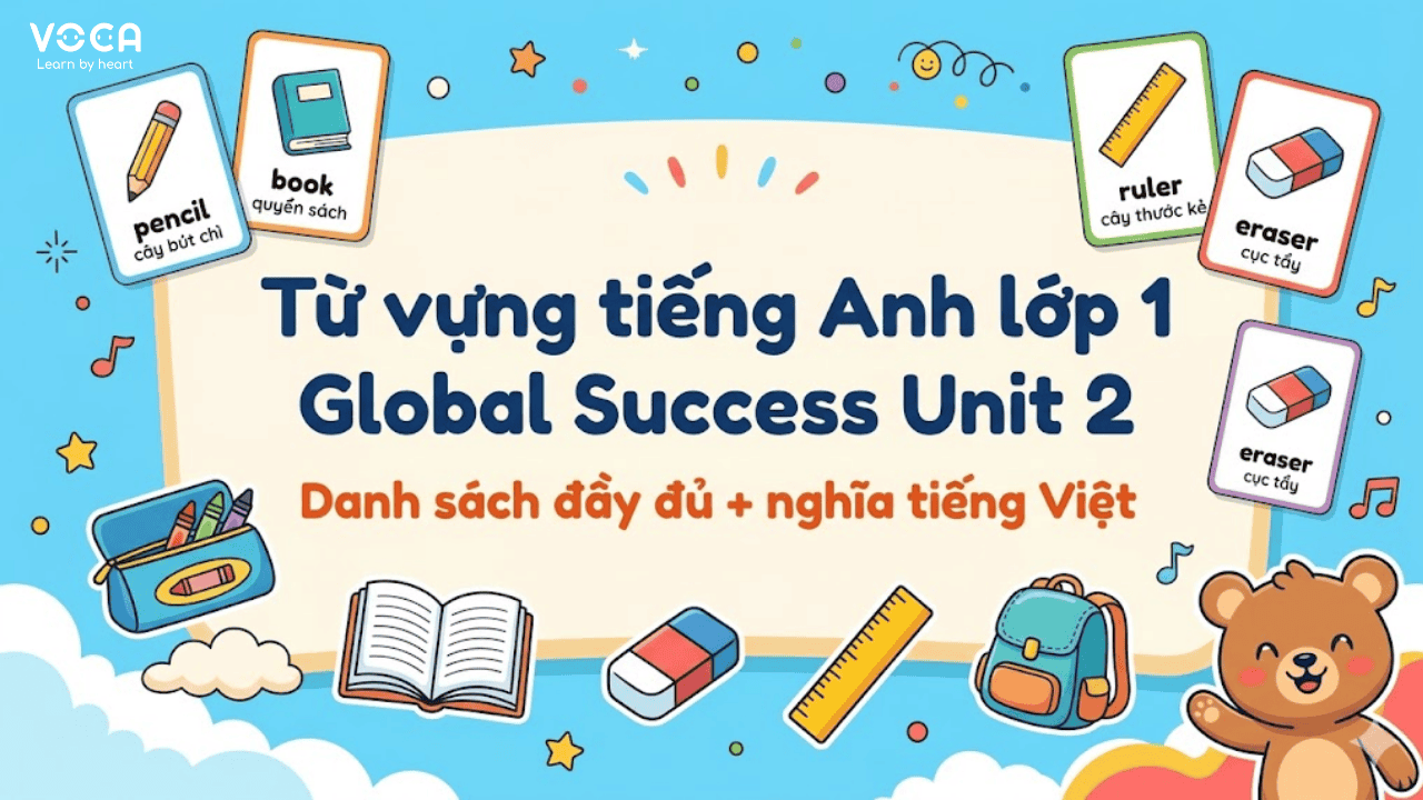 Từ vựng tiếng Anh lớp 1 Global Success Unit 2 | Danh sách đầy đủ + nghĩa tiếng Việt